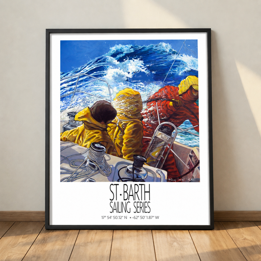 Grand Equipage – black framed deck presentation – framed St Barth sailing wall art