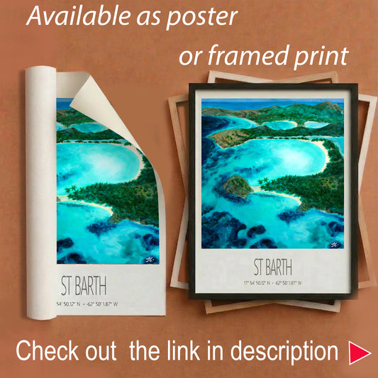 St Barth Watercolor Print – Grand Cul de Sac Lagoon – Framed Caribbean Wall Art