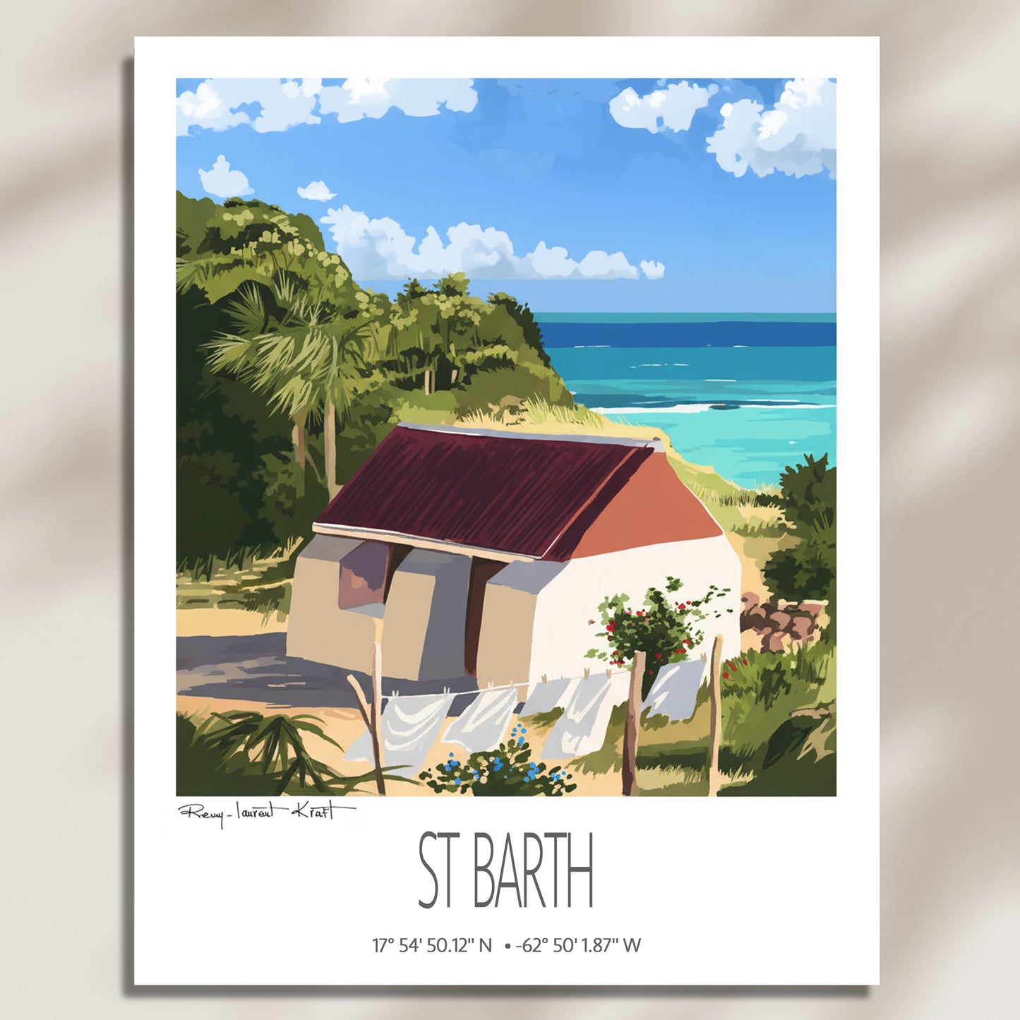 Vintage Travel Poster – St Barth – Petit Cul De Sac Bay – Framed Caribbean Art Print
