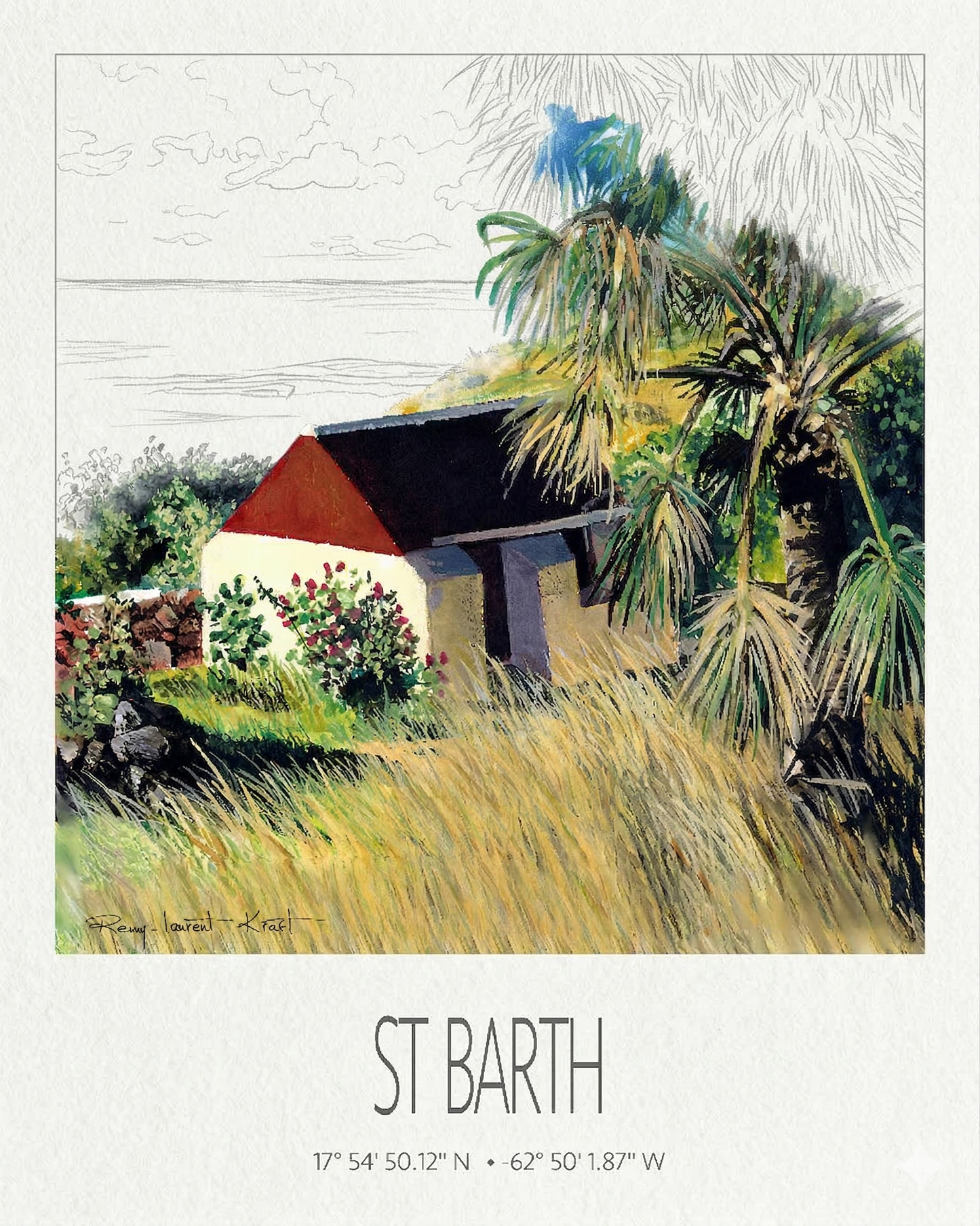Vintage Travel Poster – St Barth – Grand Cul De Sac Bay – Caribbean Art Print