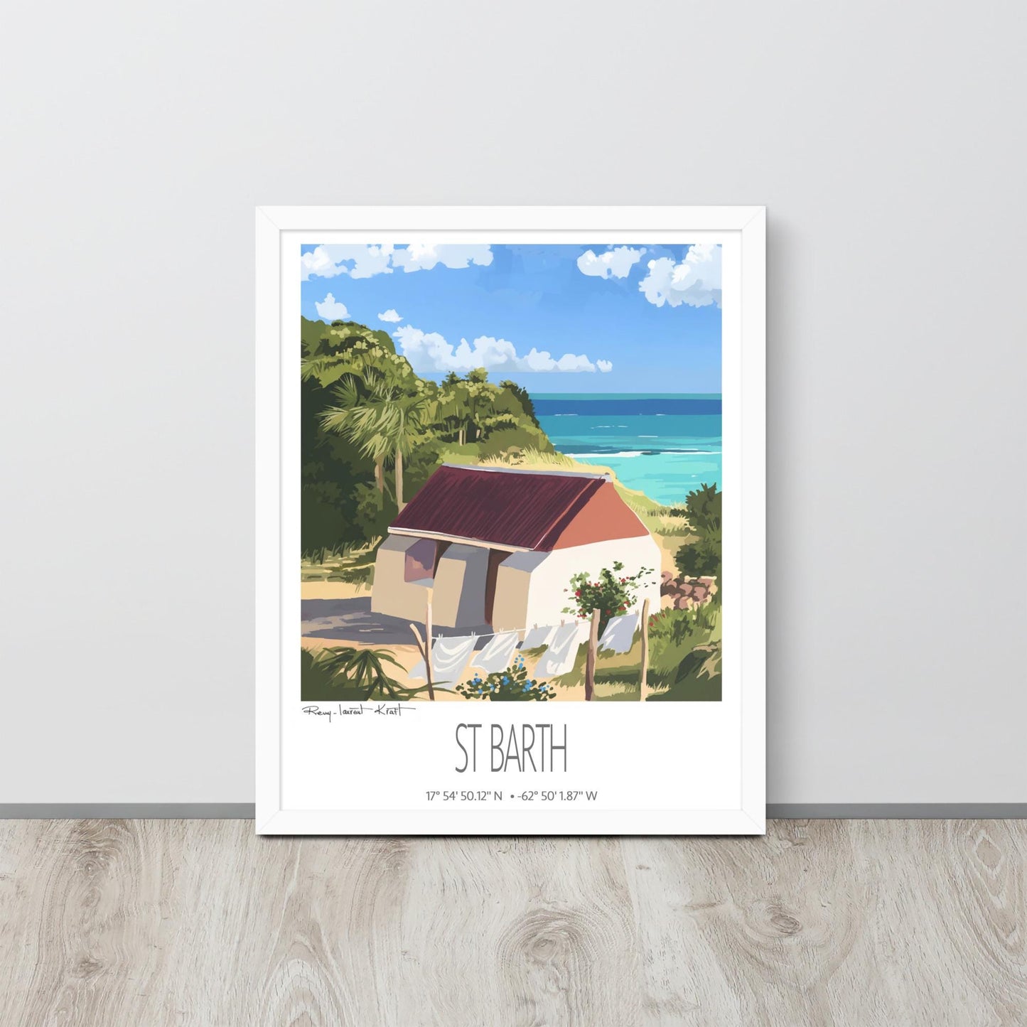 St Barth Vintage Travel Poster – Petit Cul de Sac Bay – Framed Caribbean Wall Art