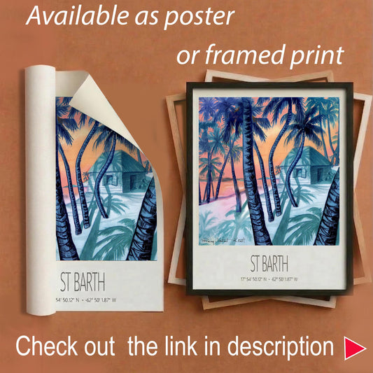 Vintage Travel Poster – St Barth – Cocos Verts – Caribbean Art Print