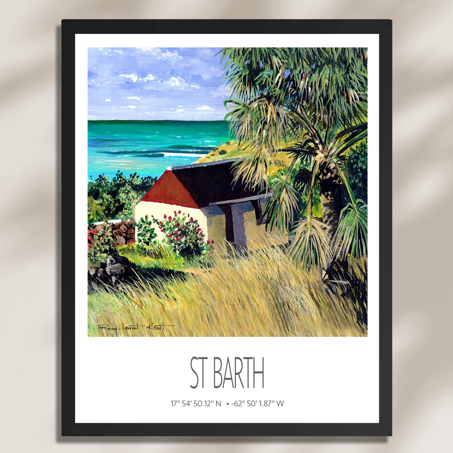 Vintage Travel Poster – St Barth – Grand Cul de Sac Bay – Framed Caribbean Art Print