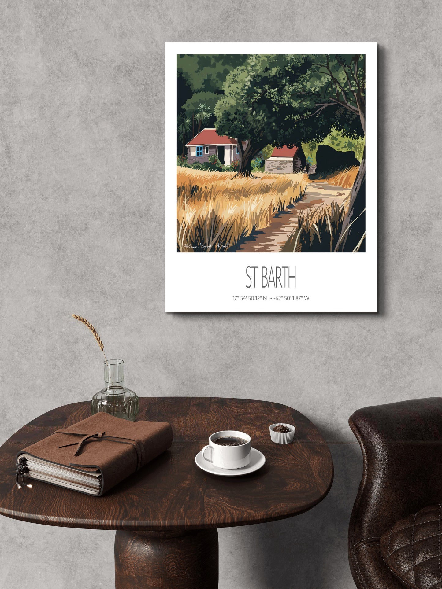 Vintage Travel Poster – St Barth – Grand Fond – Framed Caribbean Art Print