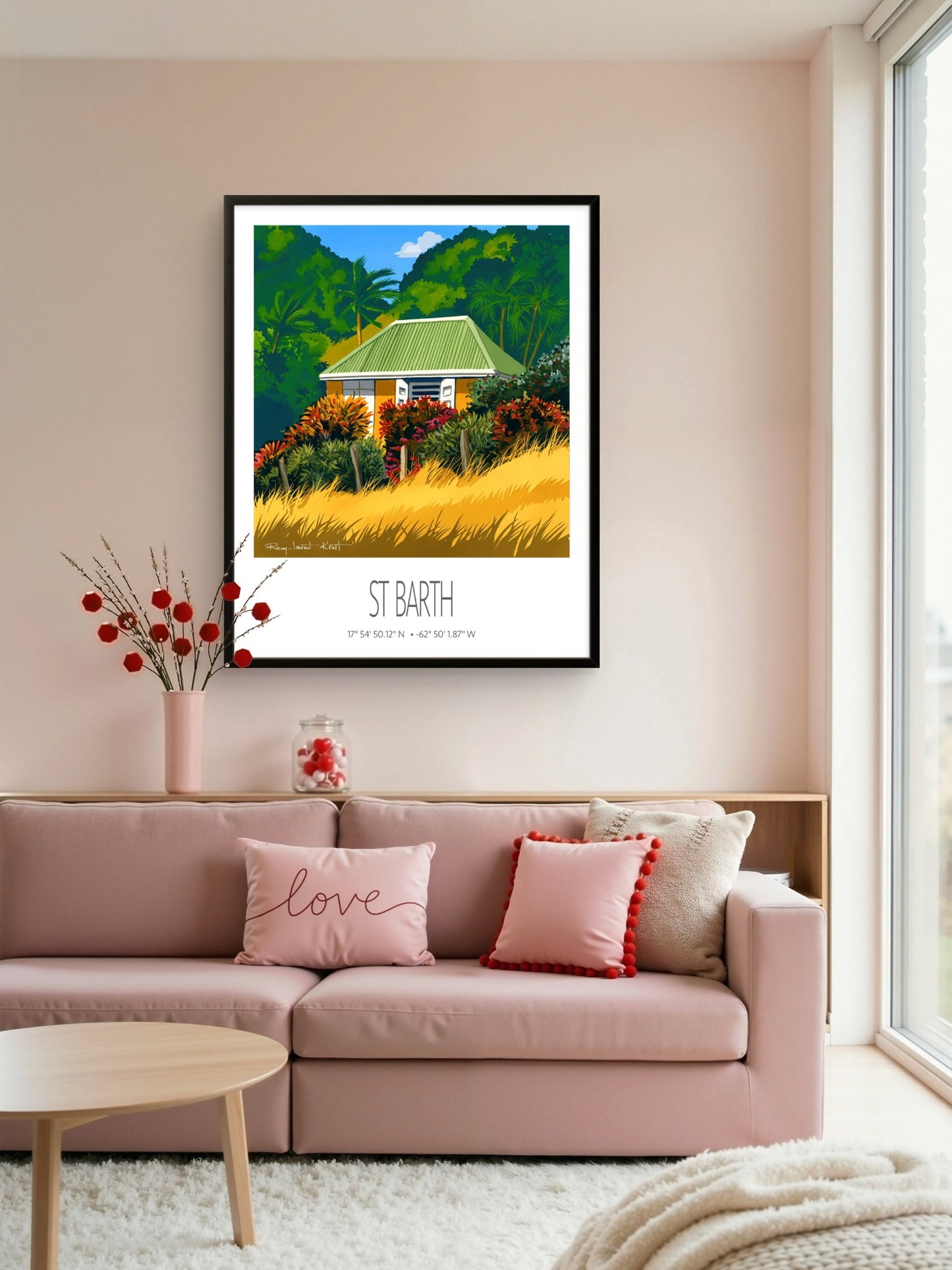 Vintage Travel Poster – St Barth – Yellow Grass – Framed Caribbean Art Print