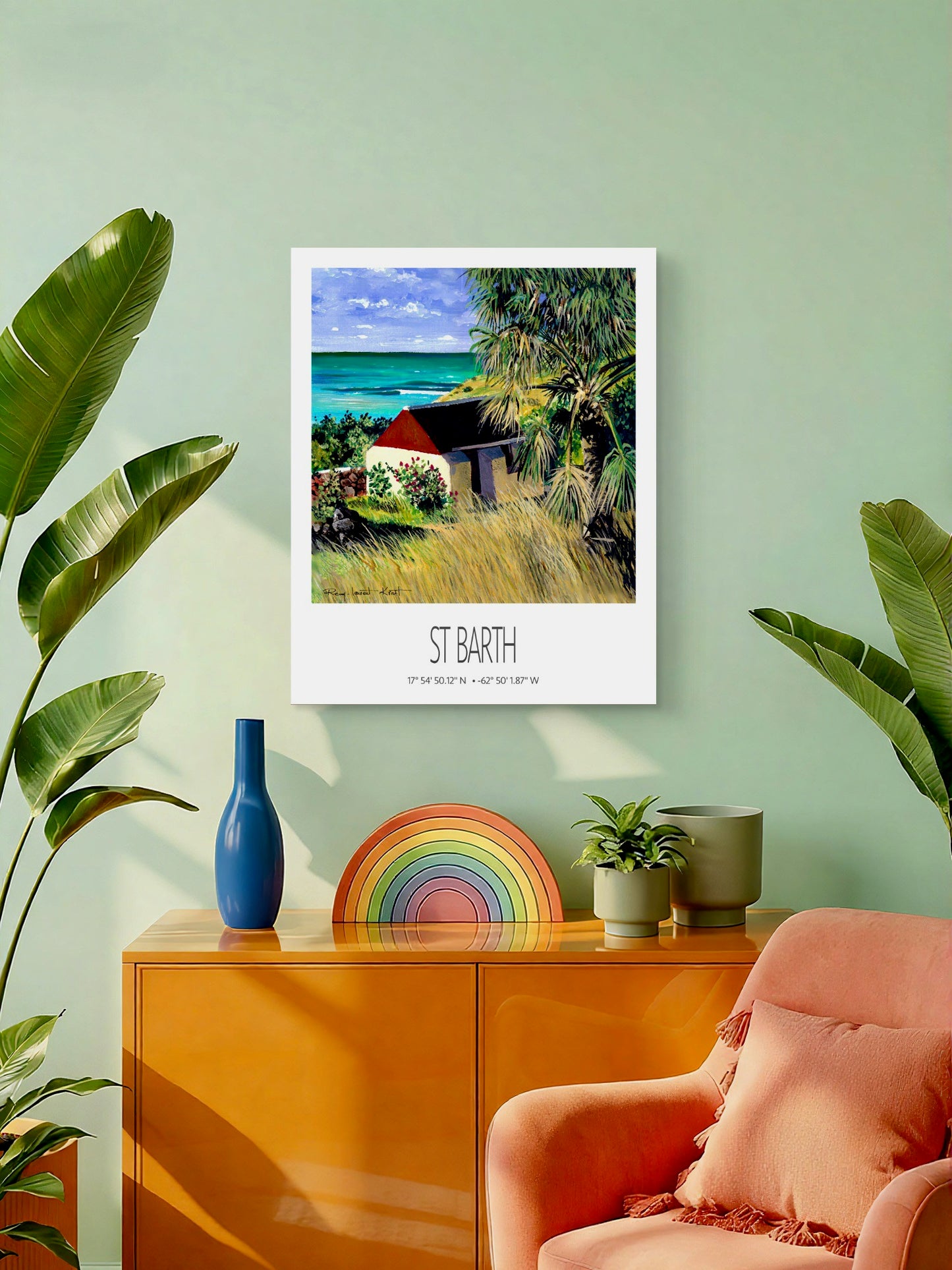 Vintage Travel Poster – St Barth – Grand Cul de Sac Bay – Framed Caribbean Art Print