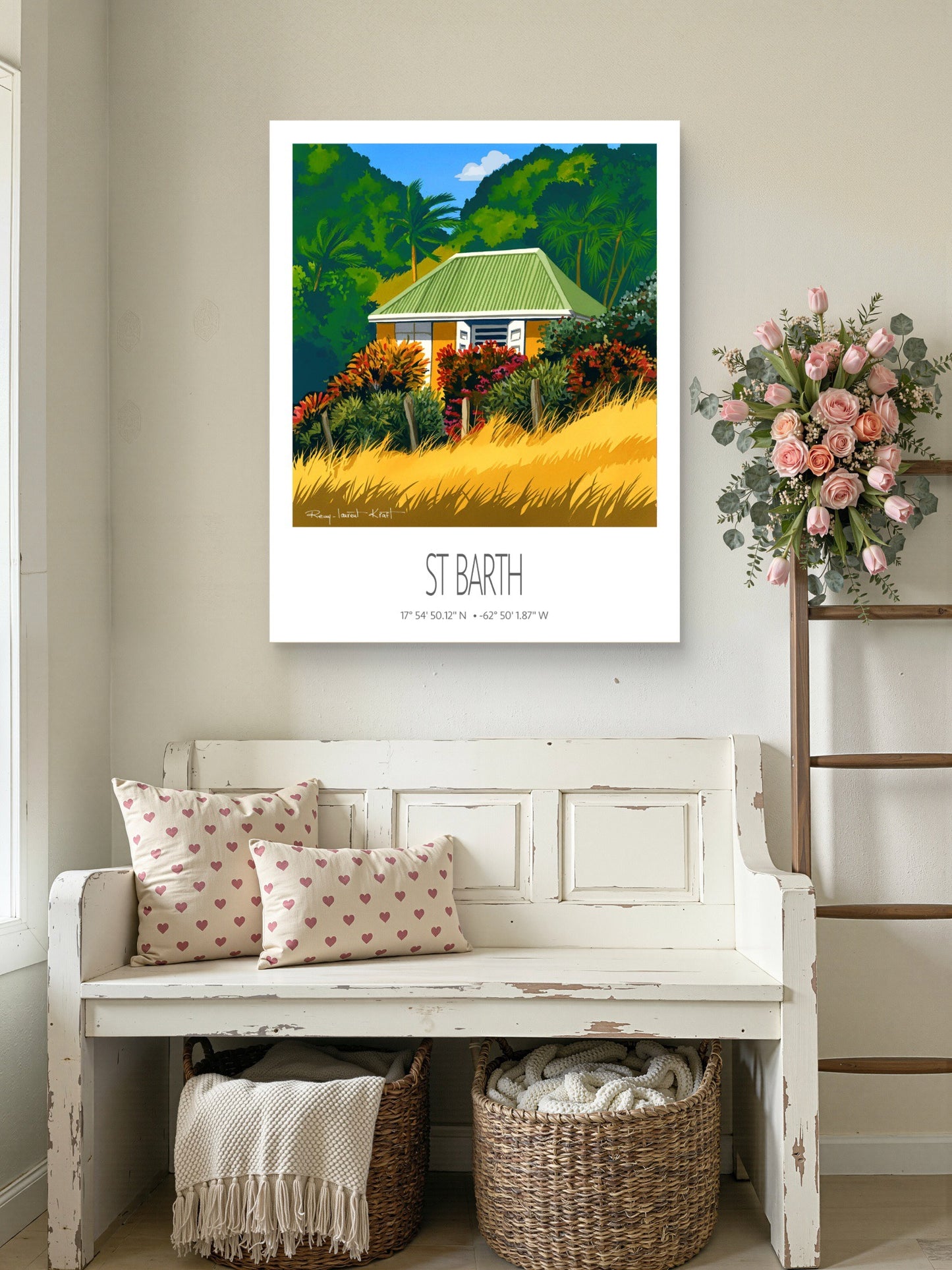 Vintage Travel Poster – St Barth – Yellow Grass – Framed Caribbean Art Print