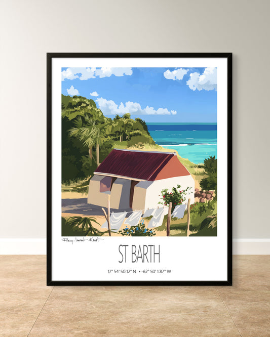 Vintage Travel Poster – St Barth – Petit Cul De Sac Bay – Framed Caribbean Art Print
