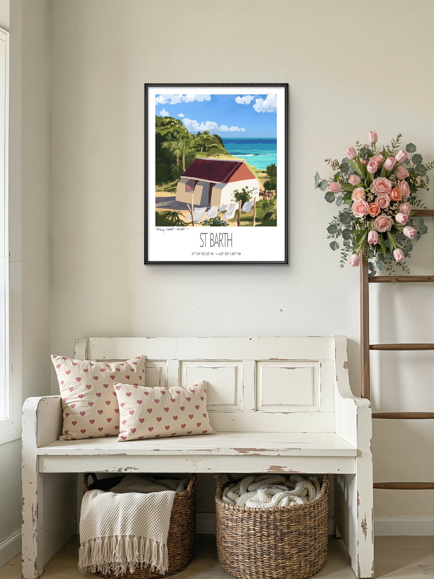 Vintage Travel Poster – St Barth – Petit Cul De Sac Bay – Framed Caribbean Art Print