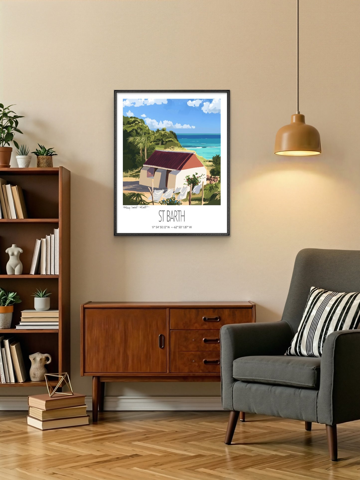 Vintage Travel Poster – St Barth – Petit Cul De Sac Bay – Framed Caribbean Art Print