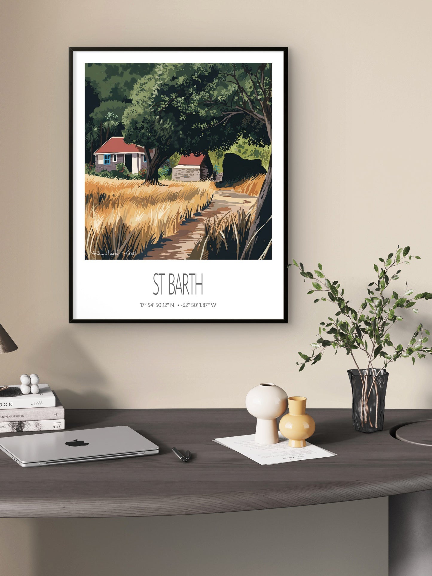 Vintage Travel Poster – St Barth – Grand Fond – Framed Caribbean Art Print