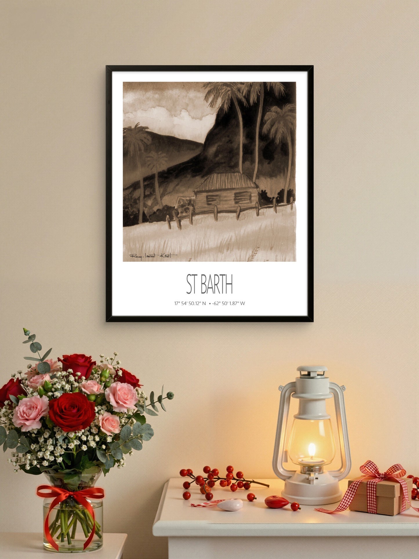 Vintage Travel Poster – St Barth – Tropical Cottage – Caribbean Art Print