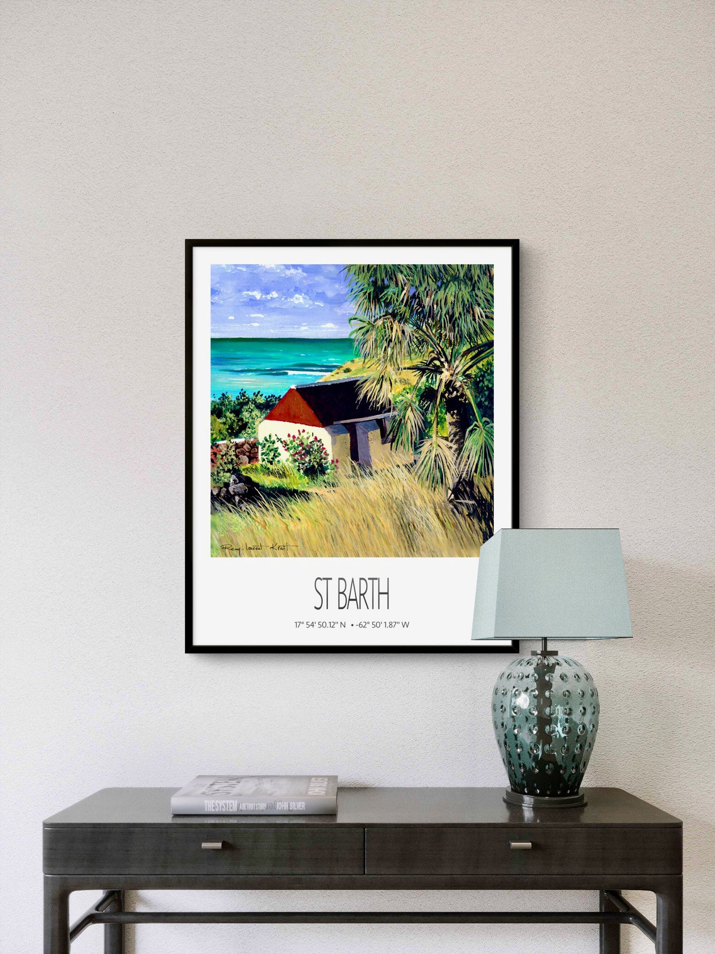 Vintage Travel Poster – St Barth – Grand Cul de Sac Bay – Framed Caribbean Art Print