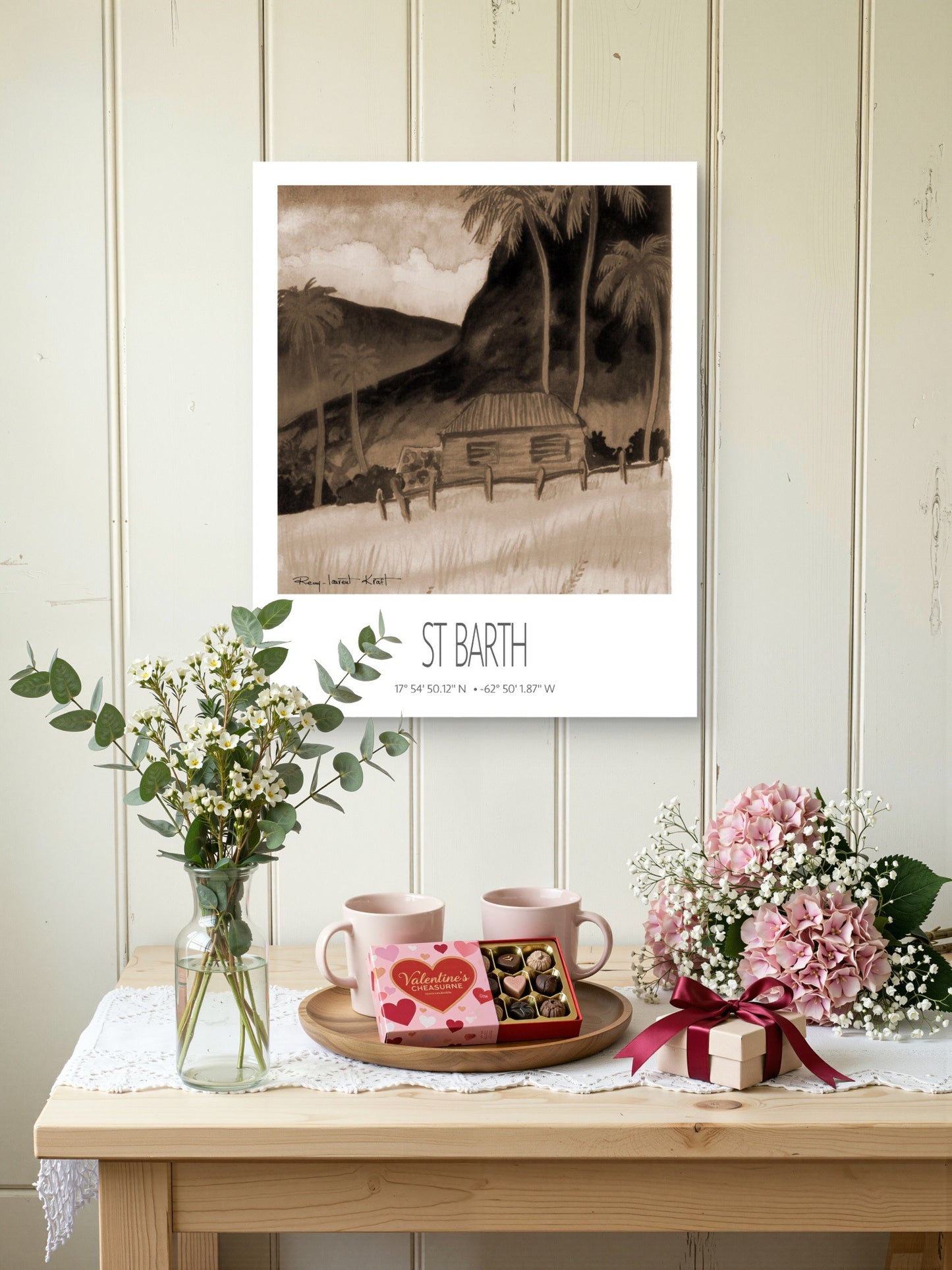 Vintage Travel Poster – St Barth – Tropical Cottage – Framed Caribbean Art Print