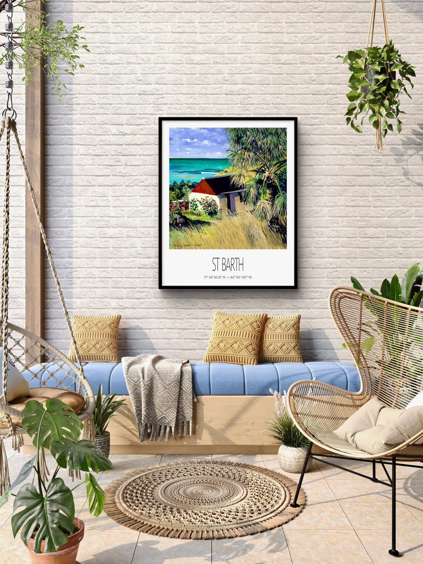 Vintage Travel Poster – St Barth – Grand Cul de Sac Bay – Framed Caribbean Art Print