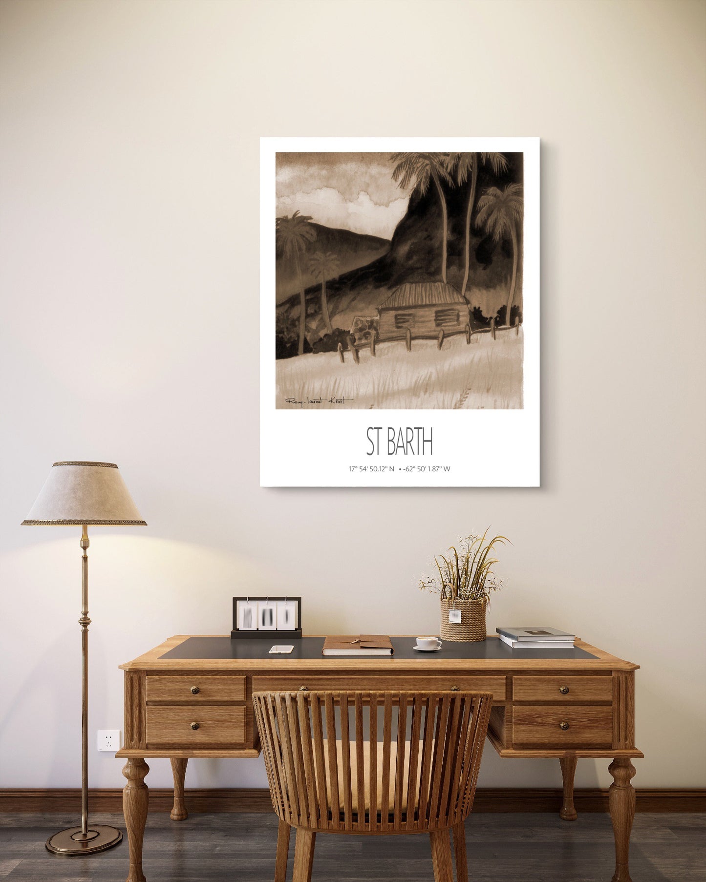 Vintage Travel Poster – St Barth – Tropical Cottage – Framed Caribbean Art Print