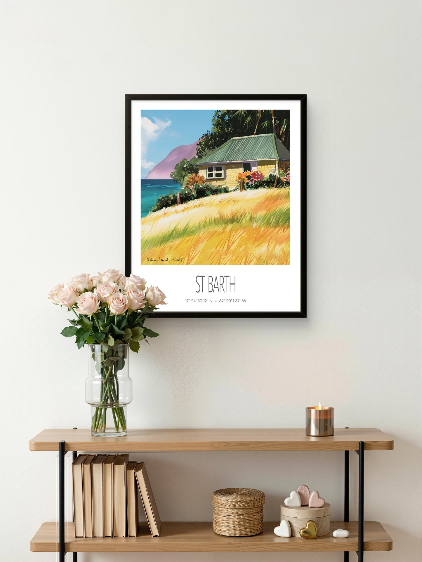 Vintage Travel Poster – St Barth – Falaise Beach – Framed Caribbean Art Print