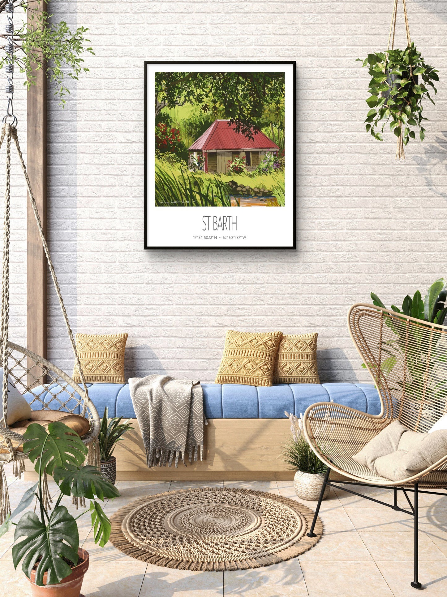 Vintage Travel Poster – St Barth – Old Cottage – Caribbean Art Print