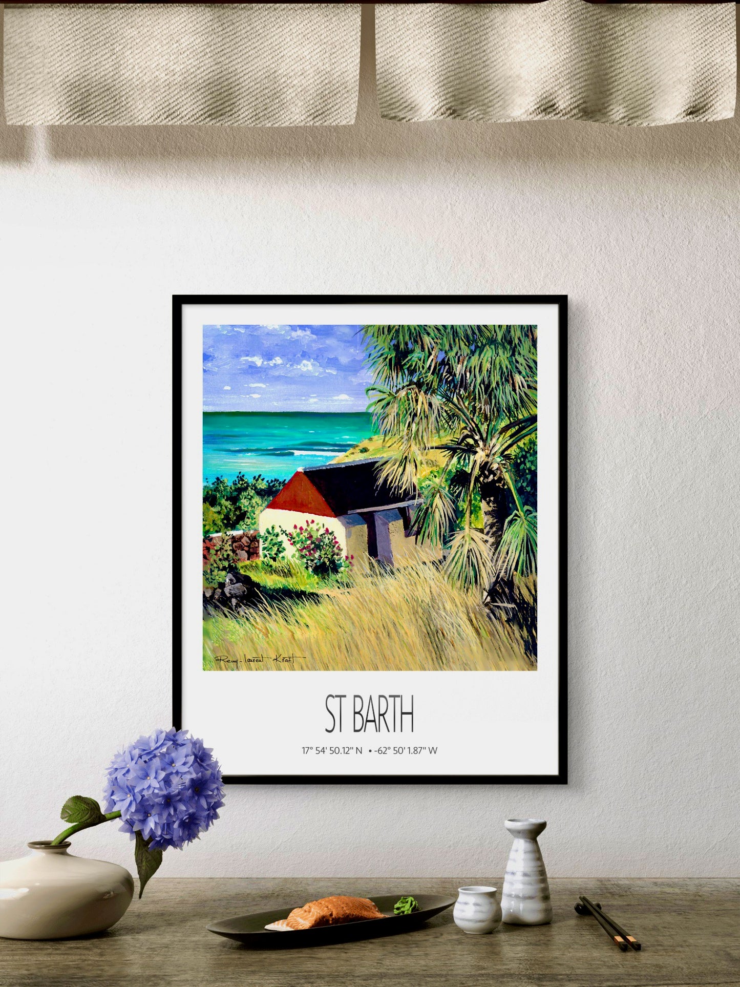 Vintage Travel Poster – St Barth – Grand Cul de Sac Bay – Framed Caribbean Art Print