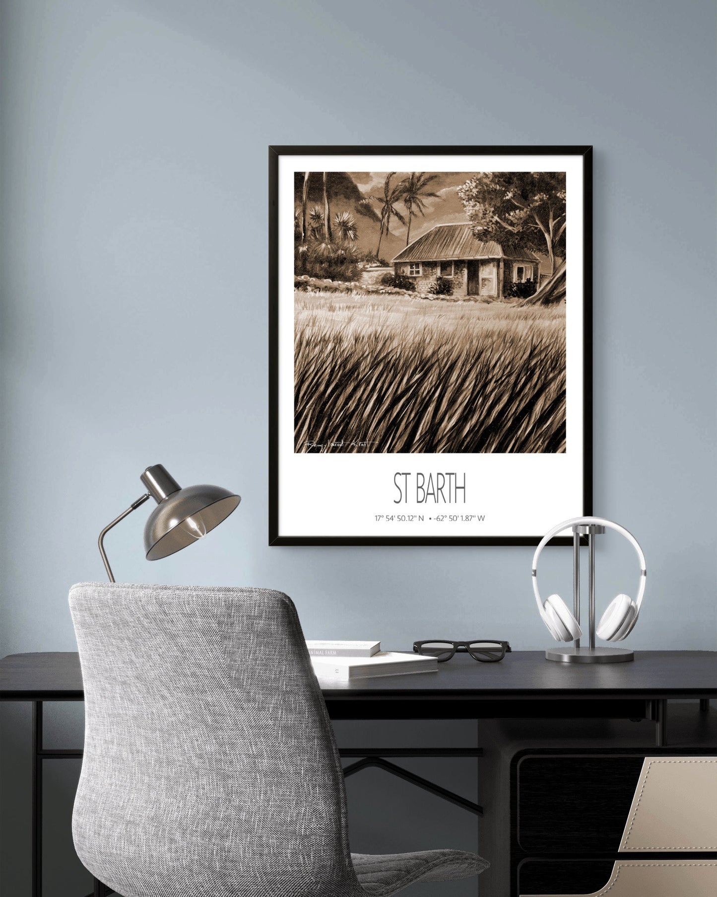 Vintage Travel Poster – St Barth – Cottage Palm Trees – Caribbean Art Print