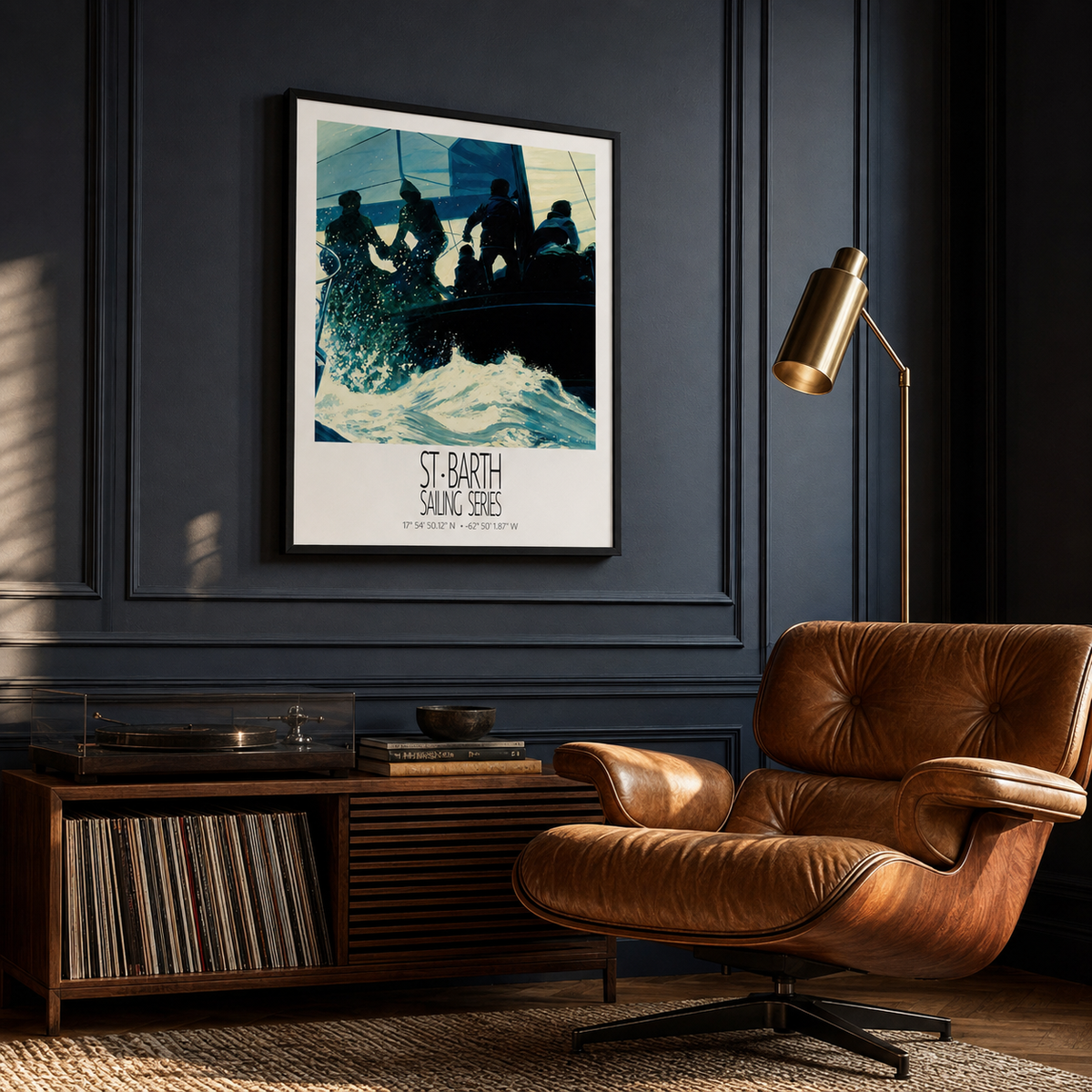 Blue Regatta – interior ambience 2 – framed St Barth sailing wall art