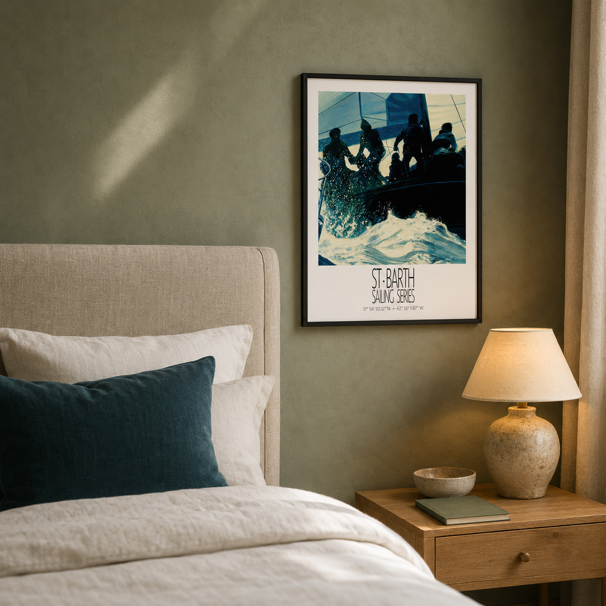 Blue Regatta – interior ambience 4 – framed St Barth sailing wall art