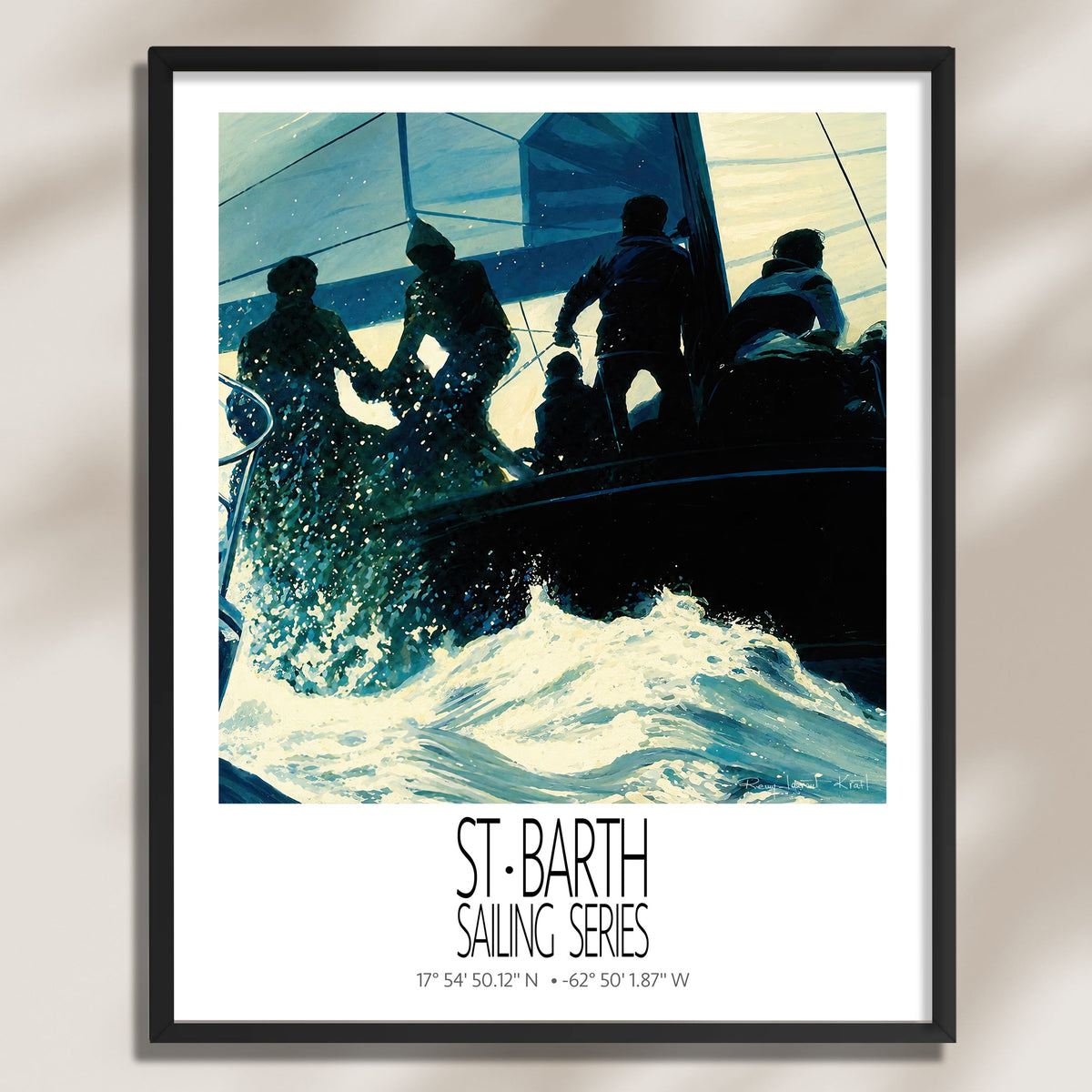 Blue Regatta – product view on a light background – framed St Barth sailing wall art