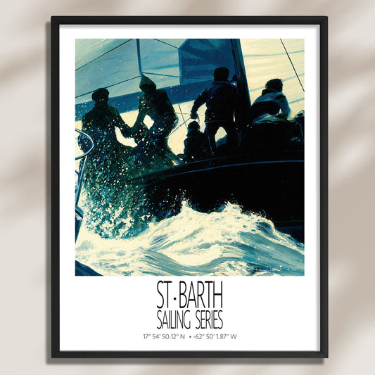 Blue Regatta – product view on a light background – framed St Barth sailing wall art