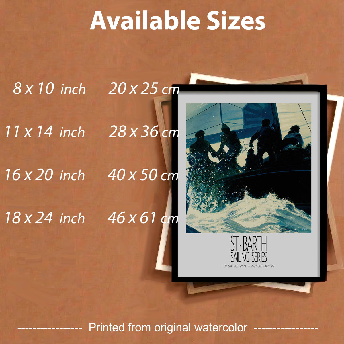 Blue Regatta – framed sizes information – framed St Barth sailing wall art