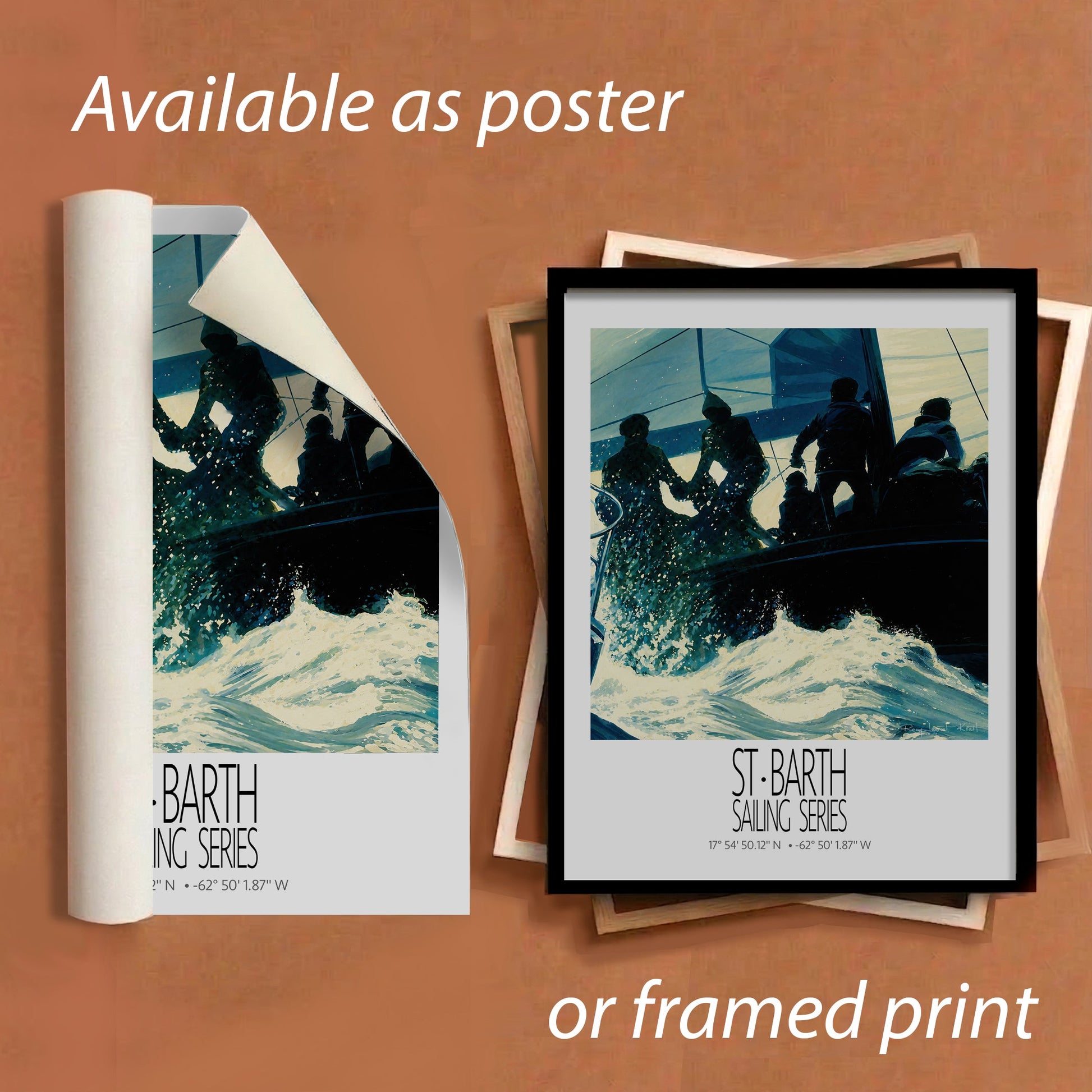 Blue Regatta – framed and unframed versions information – framed St Barth sailing wall art