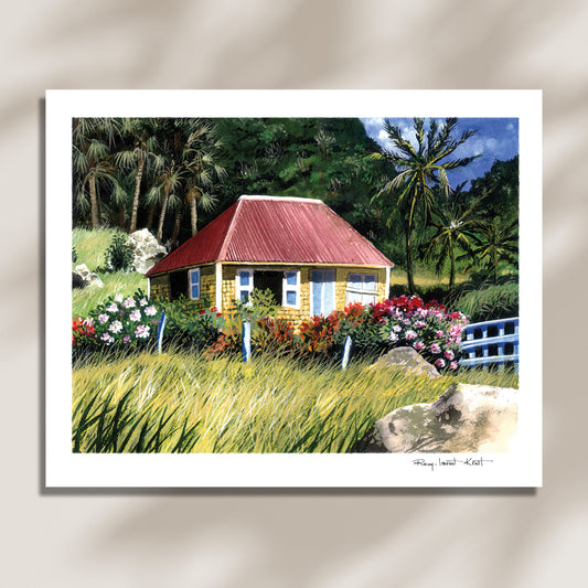 St Barth Watercolor Print – Case Jaune – Caribbean Wall Art