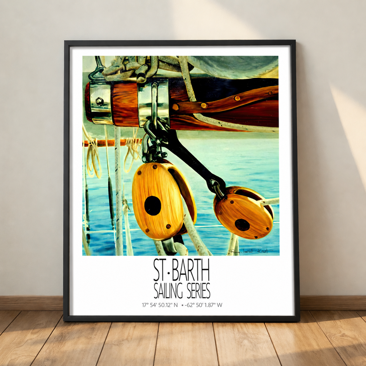 Classic Rigging – black framed deck presentation – framed St Barth sailing wall art