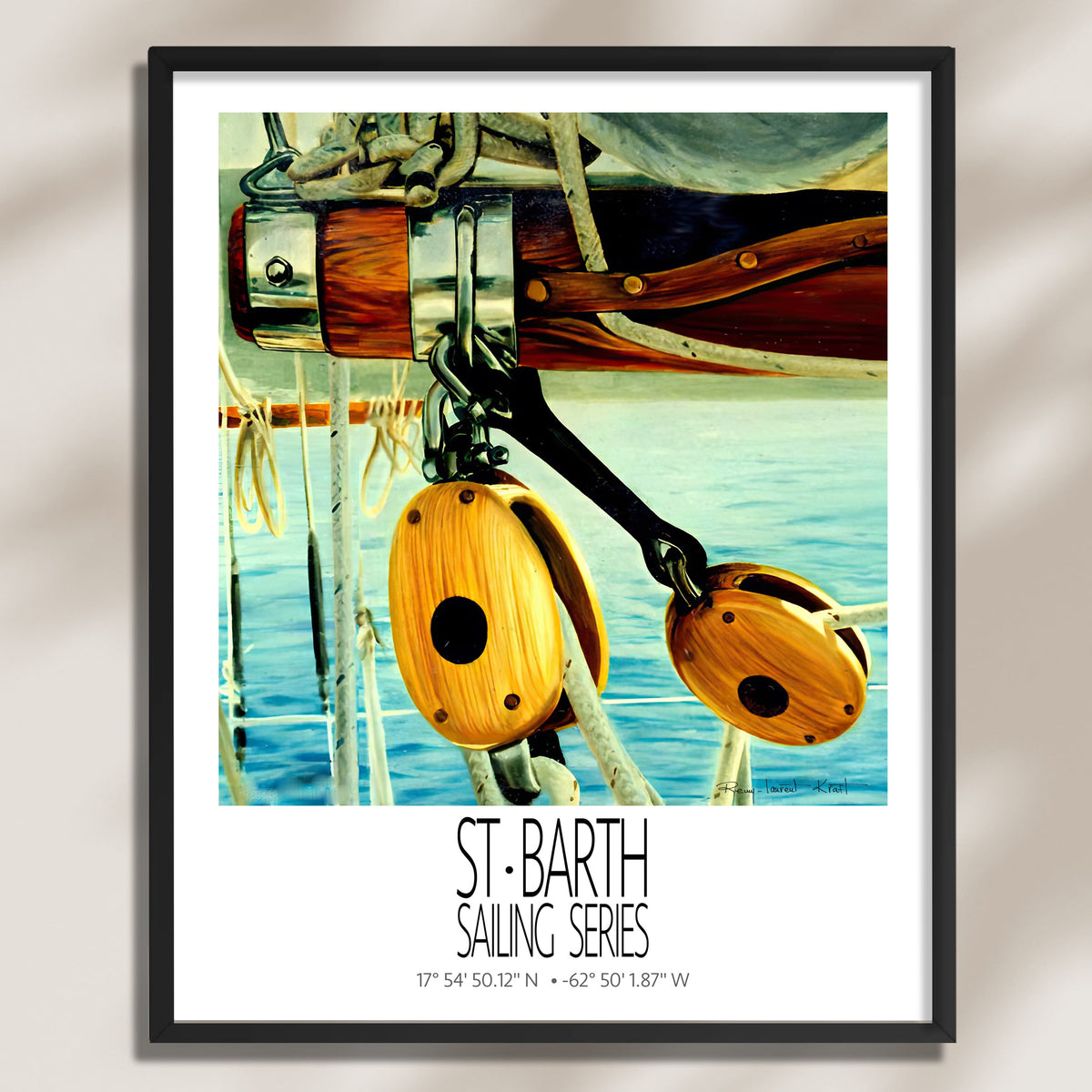 Classic Rigging – product view on a light background – framed St Barth sailing wall art