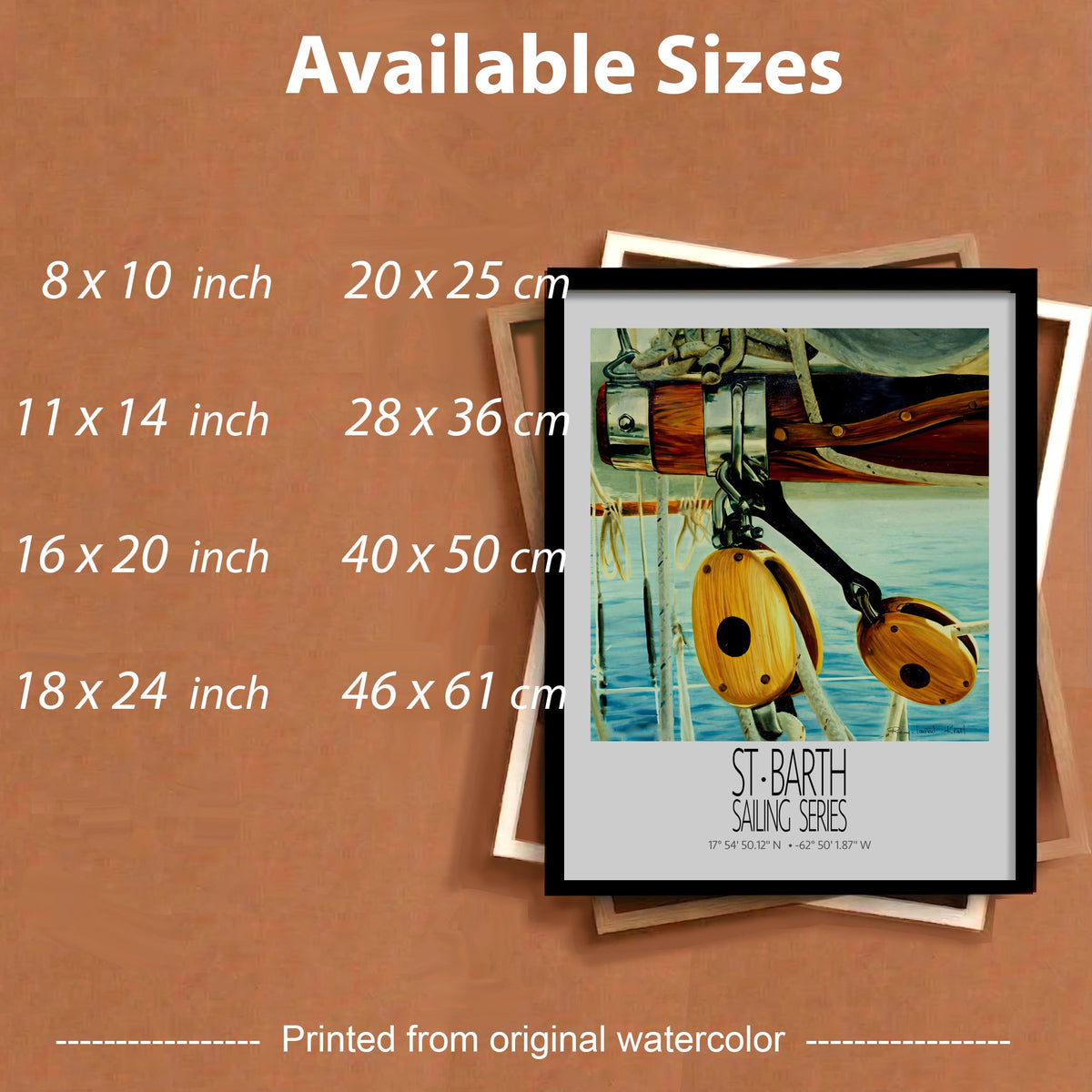 Classic Rigging – framed sizes information – framed St Barth sailing wall art