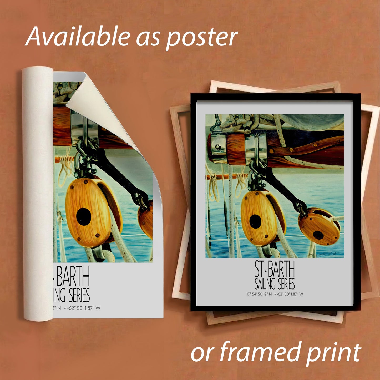 Classic Rigging – framed and unframed versions information – framed St Barth sailing wall art