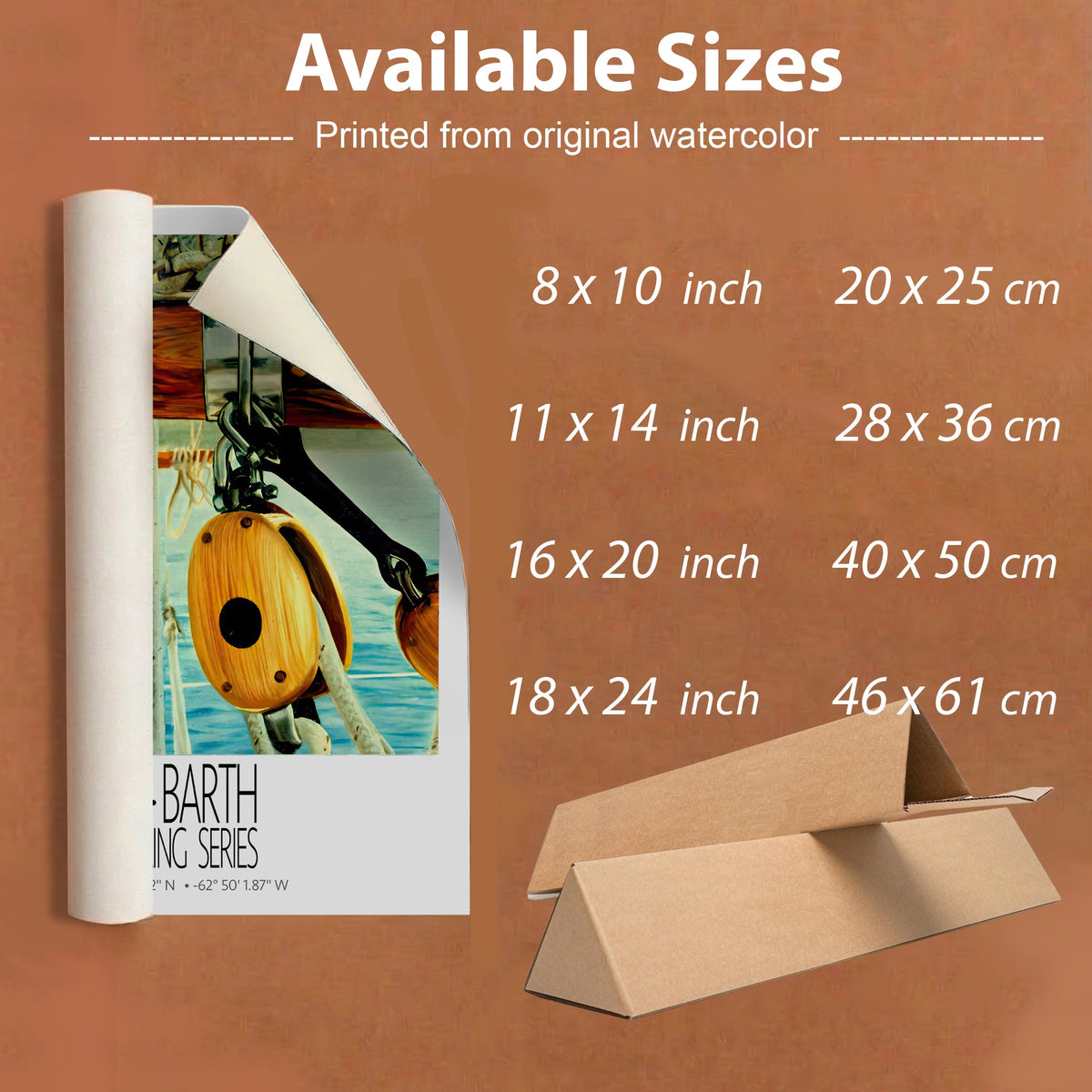 Classic Rigging – unframed sizes information – unframed St Barth sailing wall art