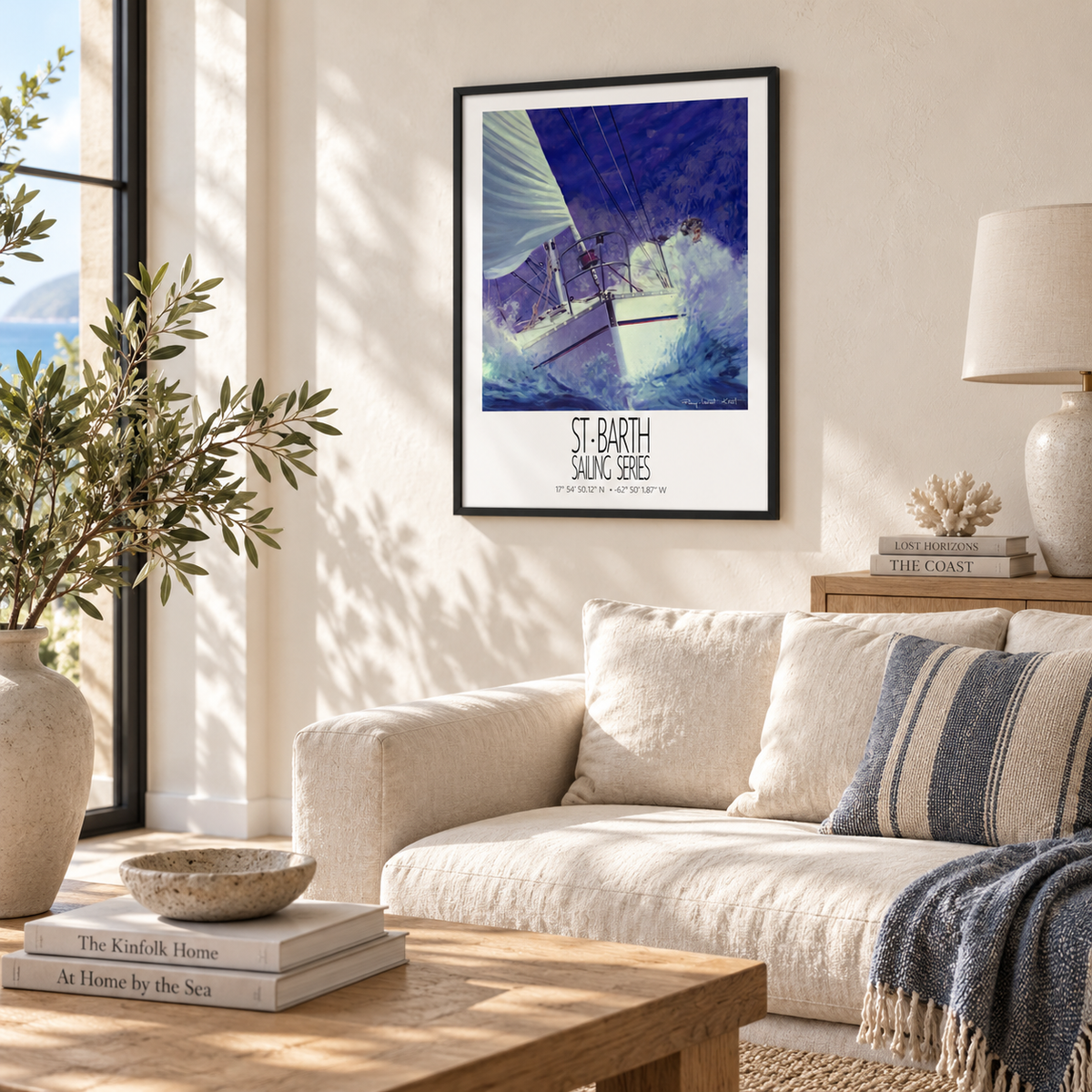 Coco Mauve – interior ambience 1 – framed St Barth sailing wall art