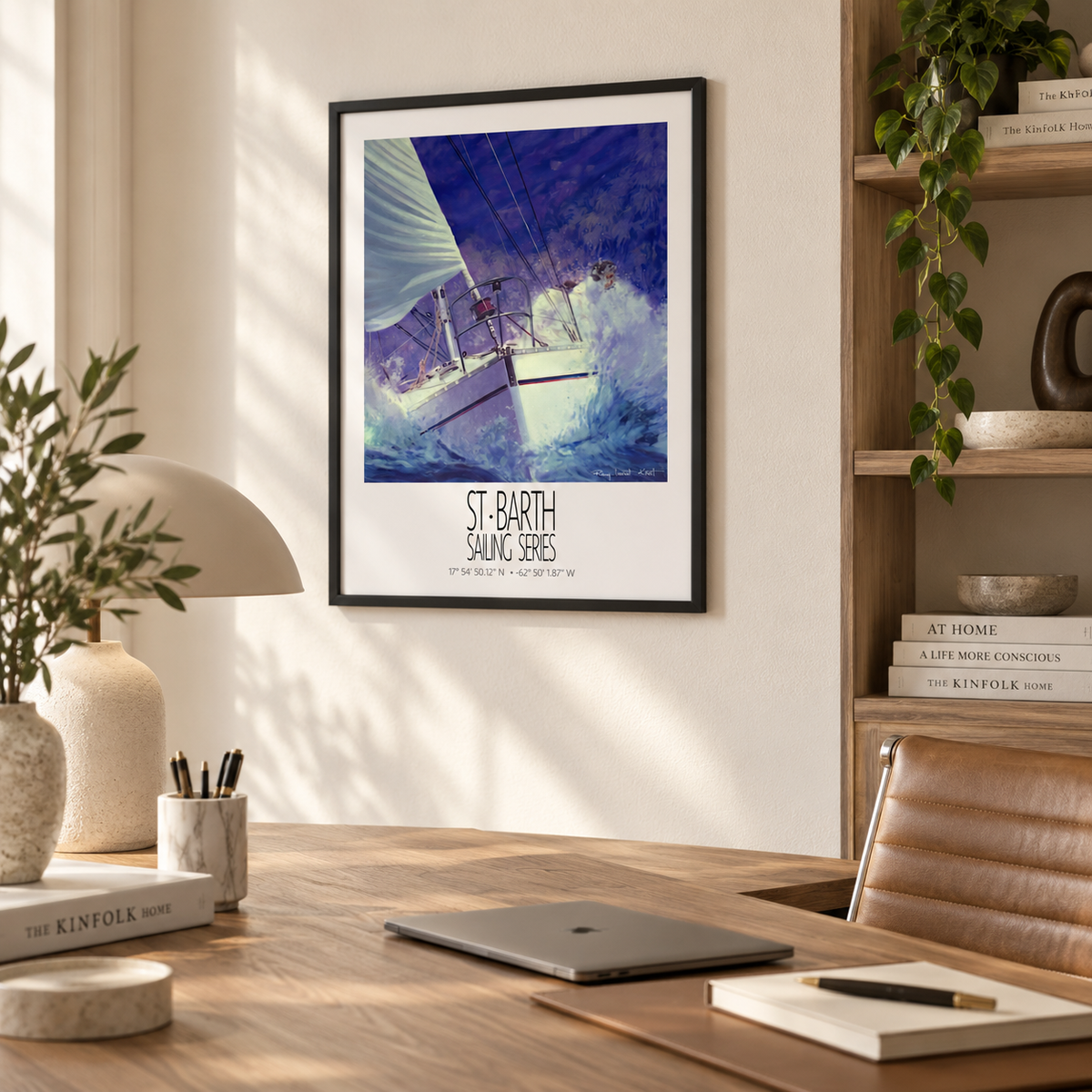 Coco Mauve – interior ambience 2 – framed St Barth sailing wall art
