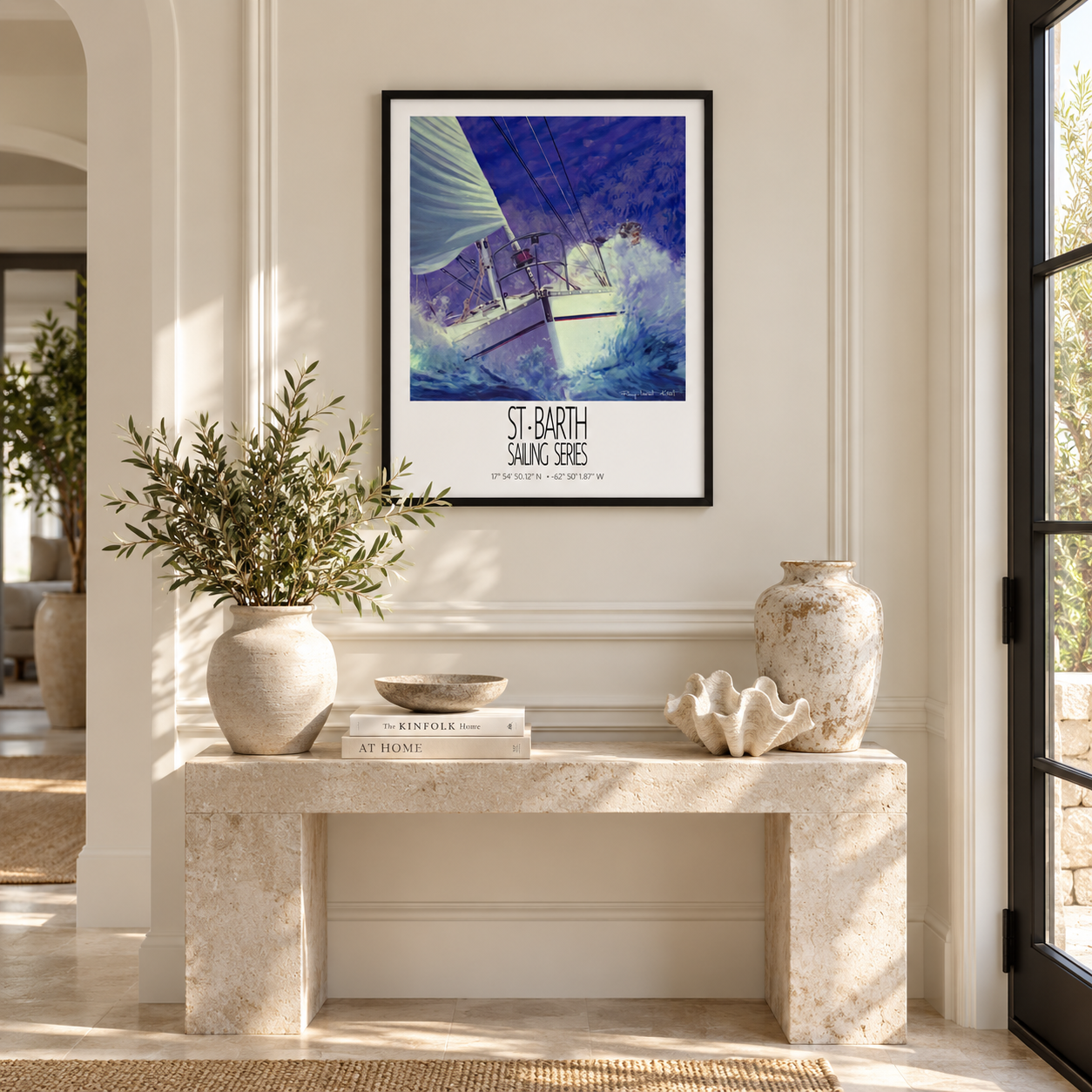 Coco Mauve – interior ambience 3 – framed St Barth sailing wall art