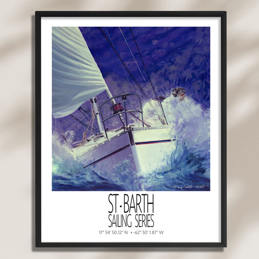 Coco Mauve – product view on a light background – framed St Barth sailing wall art