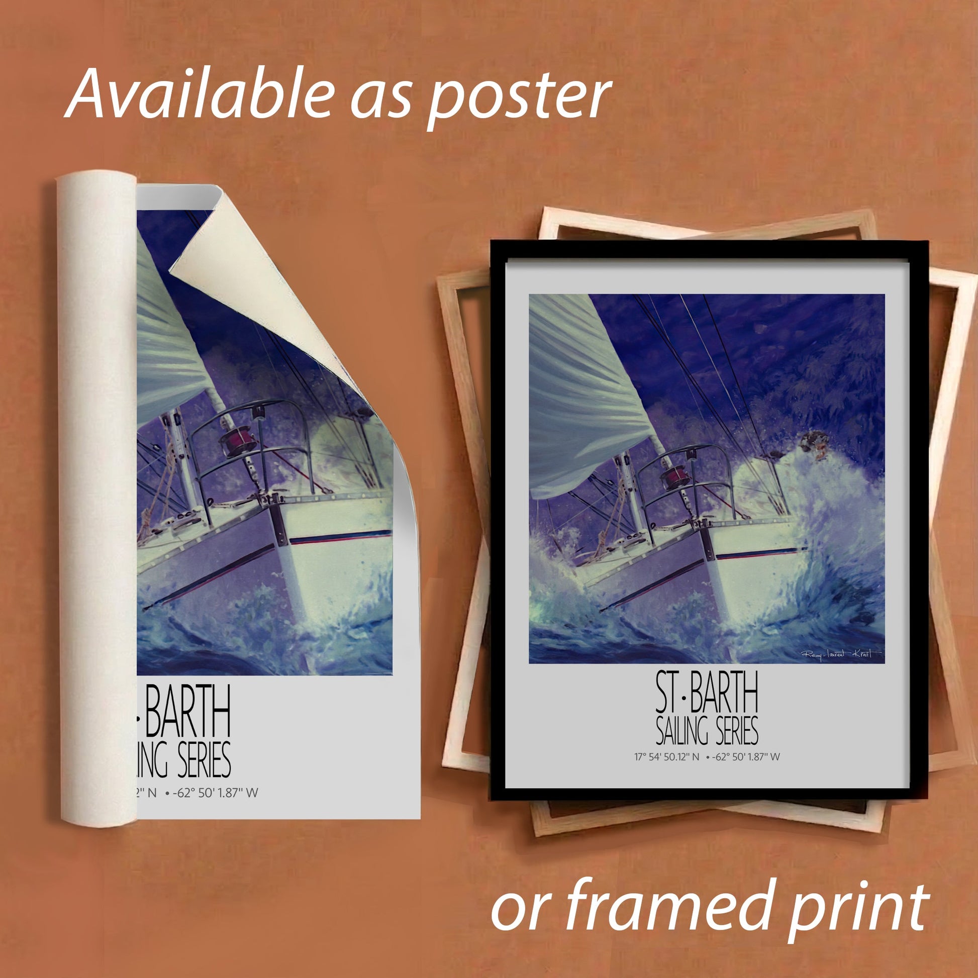 Coco Mauve – framed and unframed versions information – framed St Barth sailing wall art