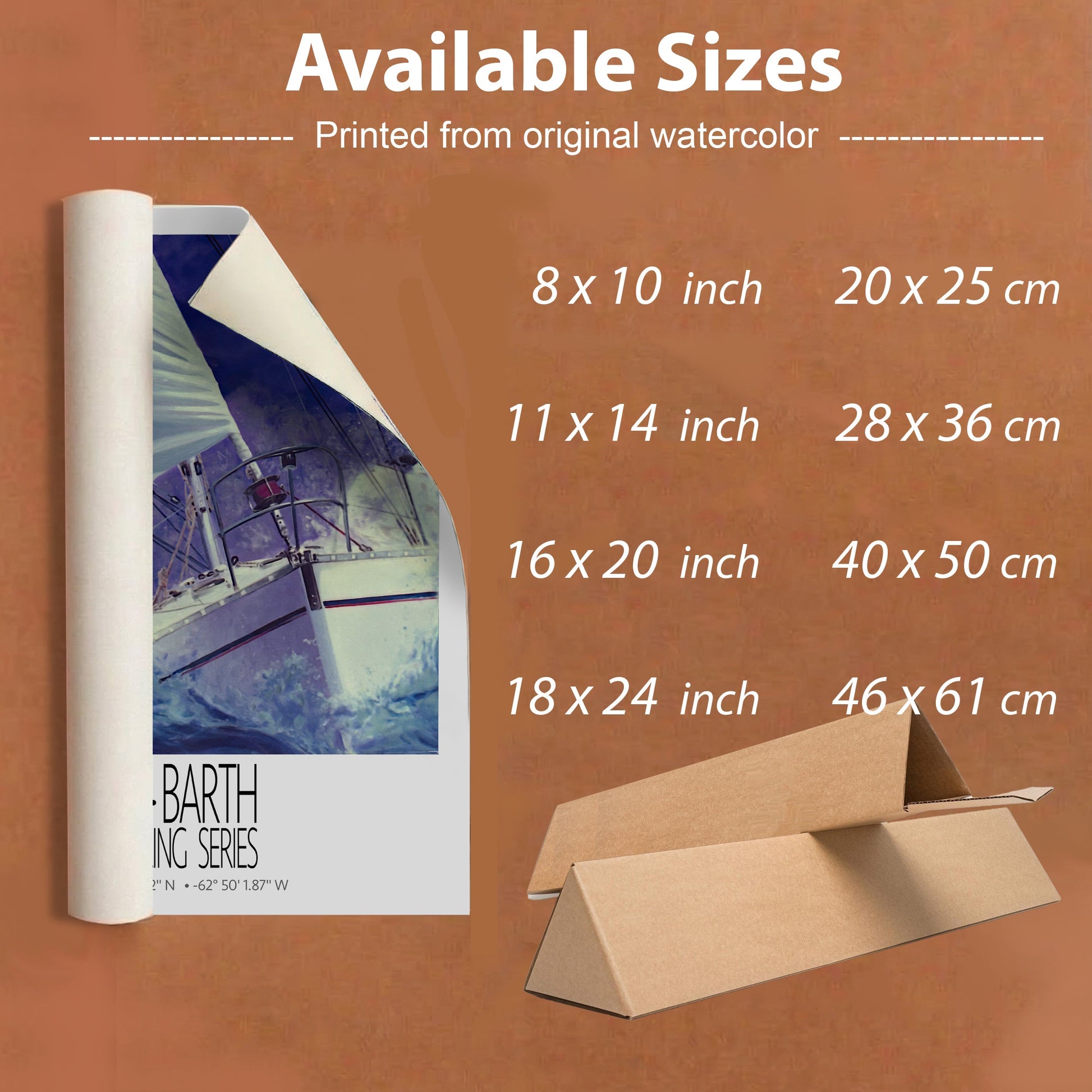 Coco Mauve – unframed sizes information – unframed St Barth sailing wall art