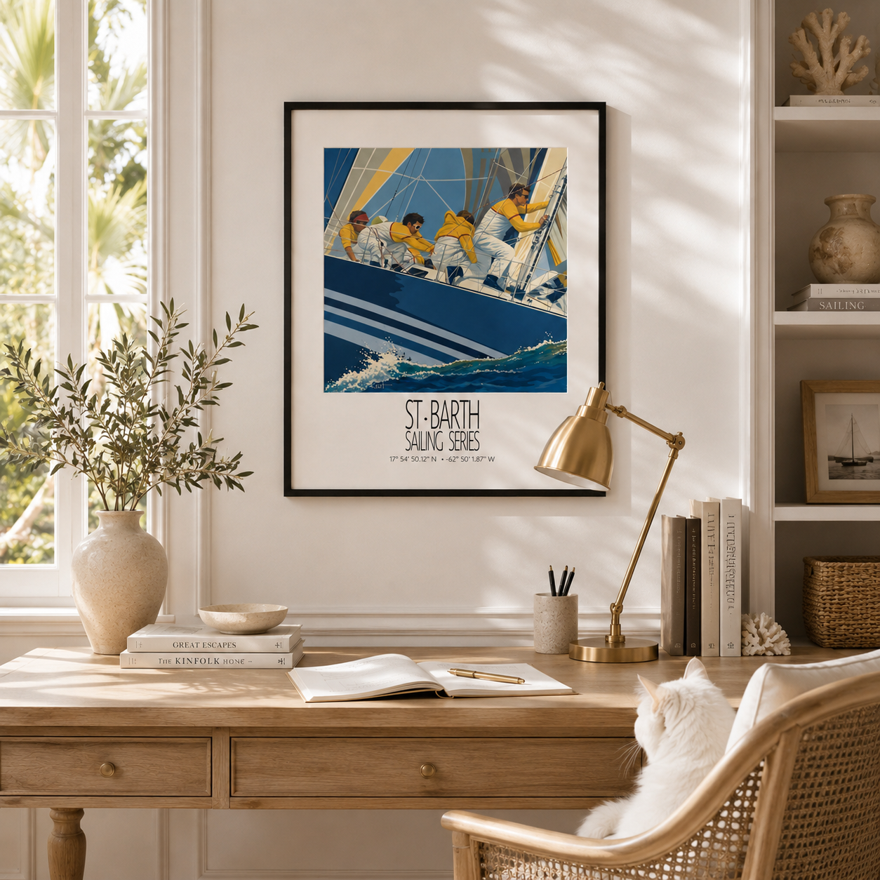 Duel Under Sail St Barth sailing wall art interior mockup 1