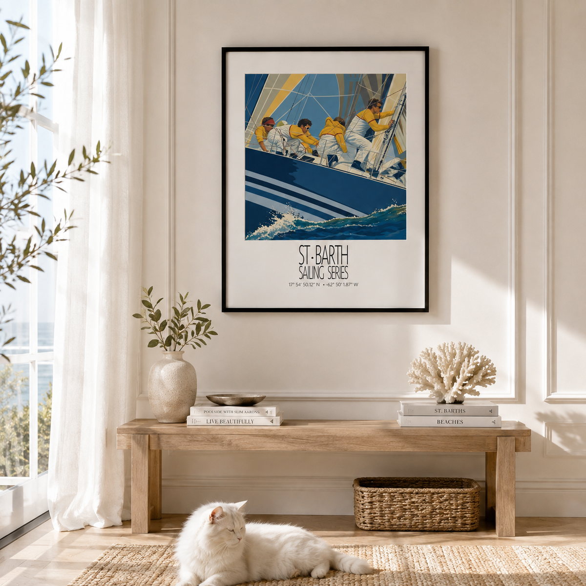 Duel Under Sail St Barth sailing wall art interior mockup 2