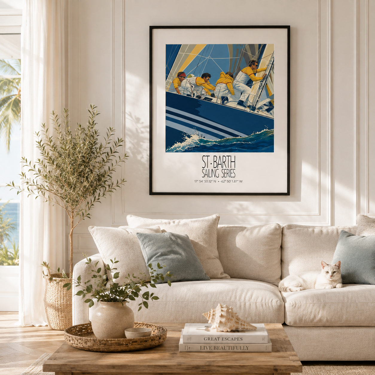 Duel Under Sail St Barth sailing wall art interior mockup 3