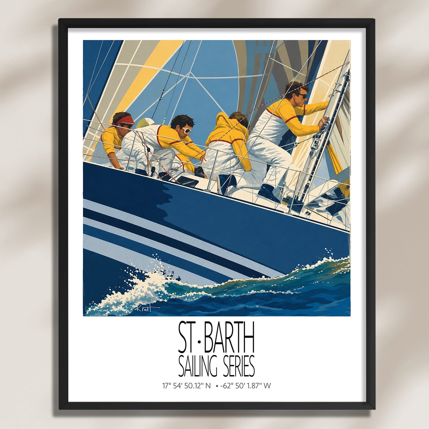 Duel Under Sail framed St Barth vintage travel poster