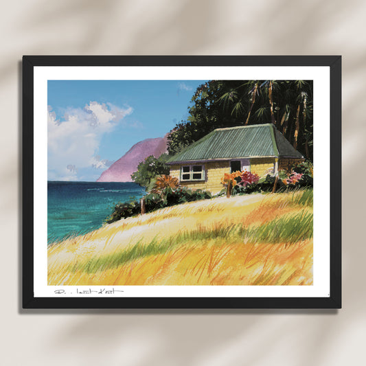 St Barth Watercolor Print – Falaise – Framed Caribbean Wall Art