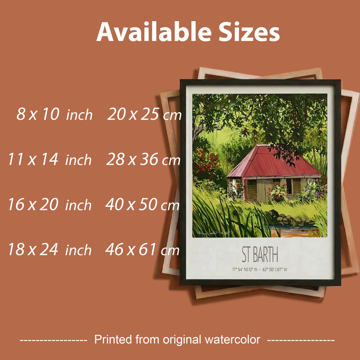 Vintage Travel Poster – St Barth – Old Cottage – Framed Caribbean Art Print