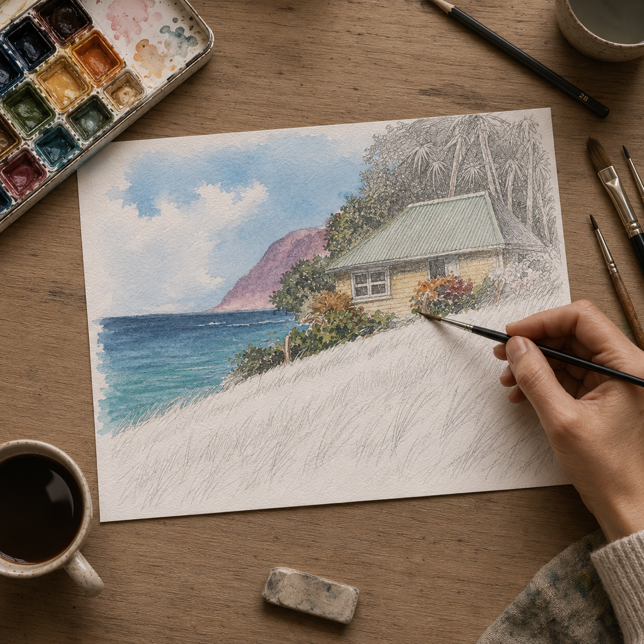 St Barth Watercolor Print – Falaise – Caribbean Wall Art