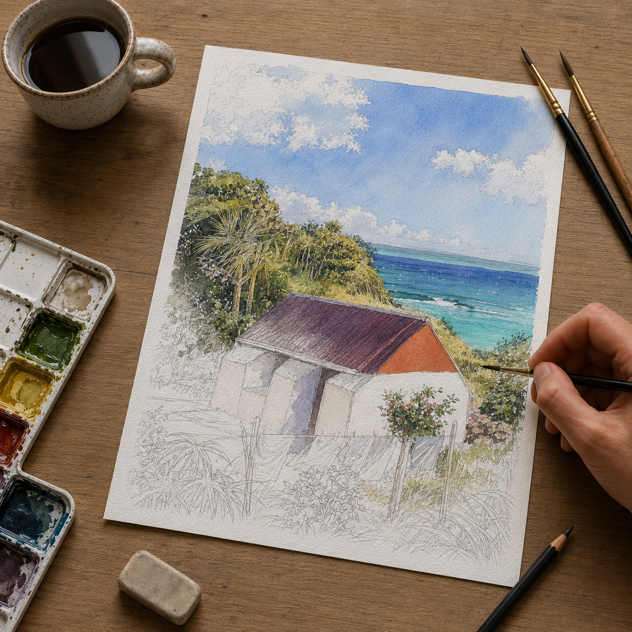 St Barth Watercolor Print – Petit Cul de Sac Bay – Caribbean Wall Art